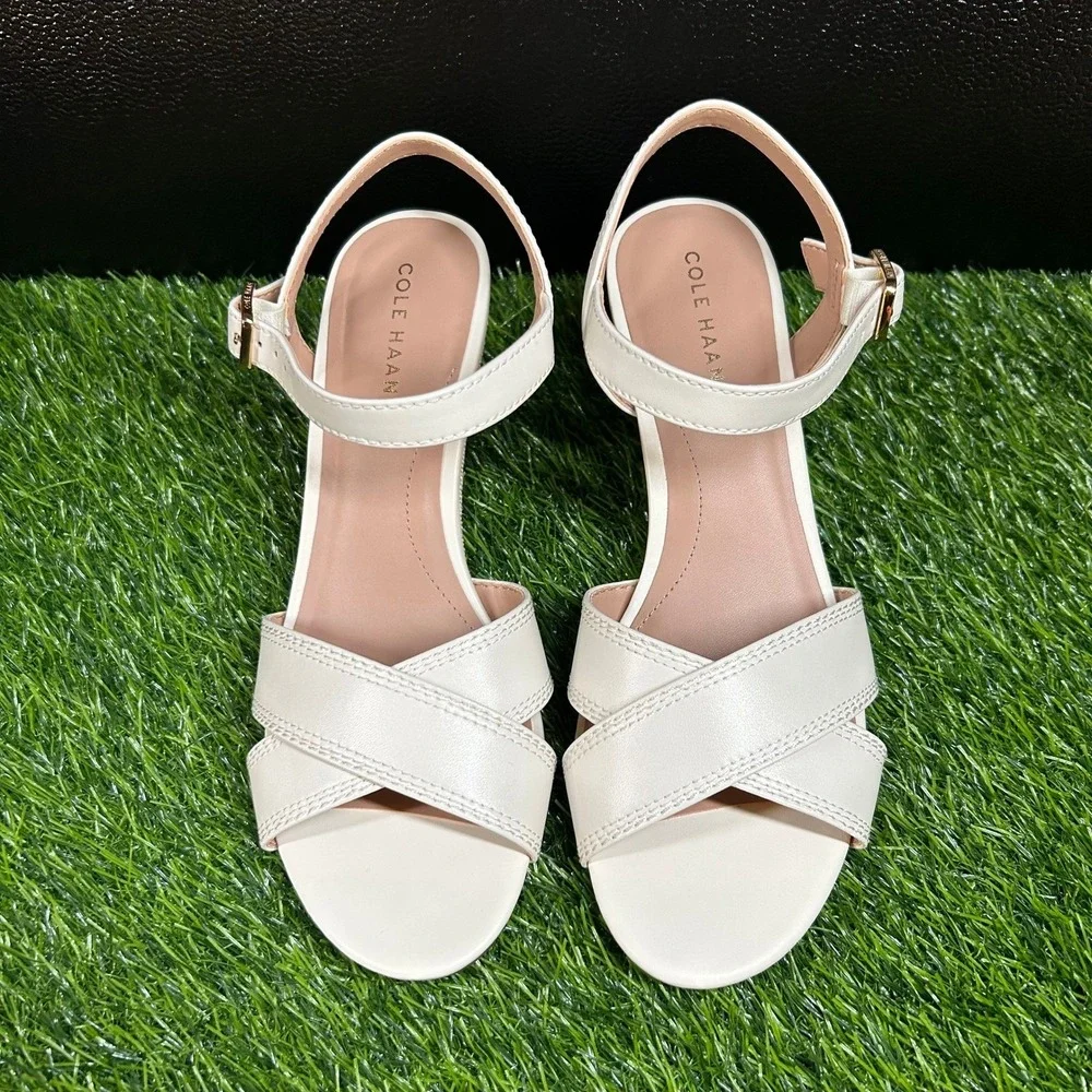Cole Haan Grand 360 Wedge Sandals Womens size 7 Cream Leather Strappy New
